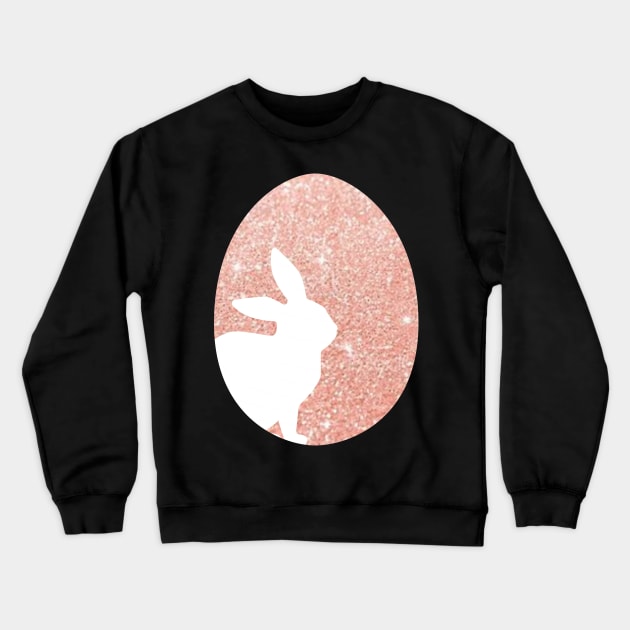 Easter Bunny Silhouette in Rose Gold Faux Glitter Easter Egg Crewneck Sweatshirt by Felicity-K